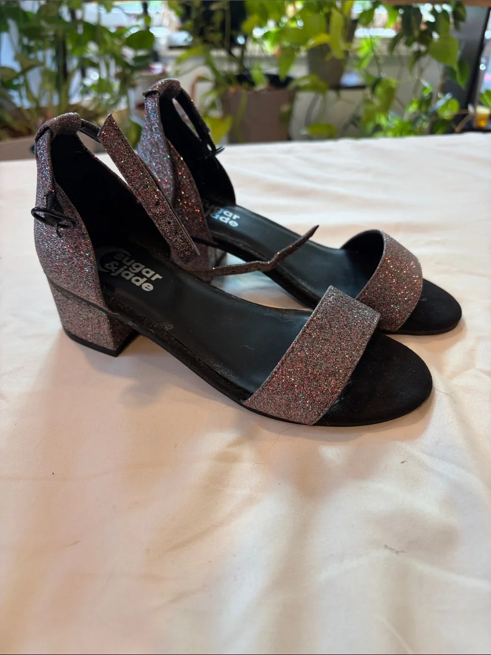 Girls size 1 Pink Glitter Ankle-Strap Heeled Sandals
